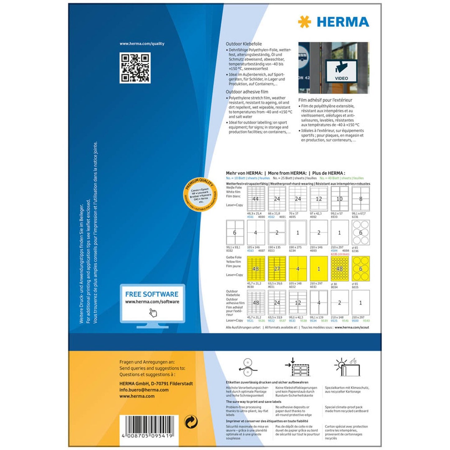 HERMA Folien-Kraftklebe-Etiketten weiß 210,0 x 148,0 mm | 9541 | 1 Pack = 40 Blatt