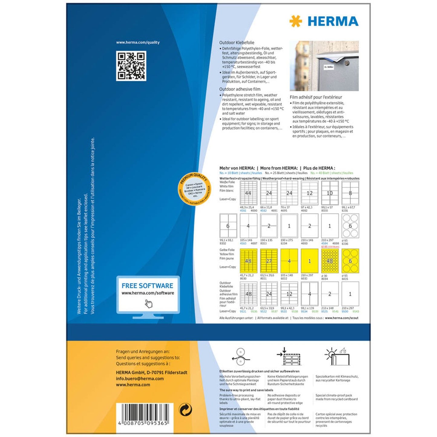 HERMA Folien-Kraftklebe-Etiketten weiß 45,7 x 21,2 mm | 9536 | 1 Pack = 40 Blatt