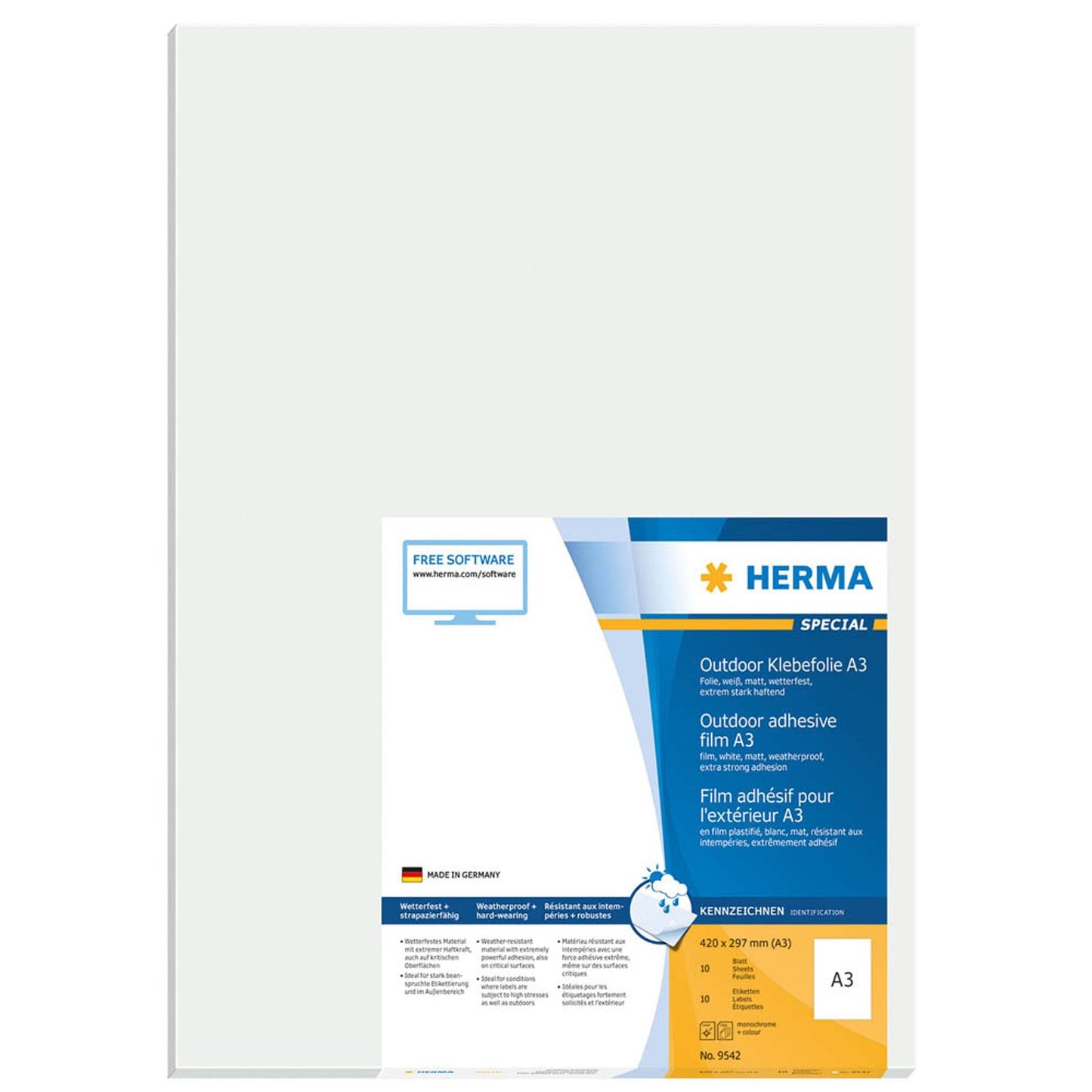 HERMA Folien-Kraftklebe-Etiketten weiß 420,0 x 297,0 mm | 9542 | 1 Pack = 10 Blatt