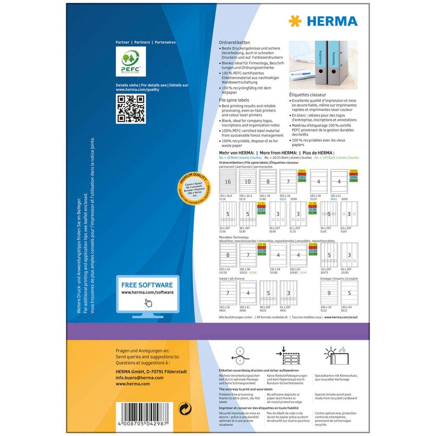 HERMA Ordneretiketten blau | 4298 | 1 Pack = 100 Blatt