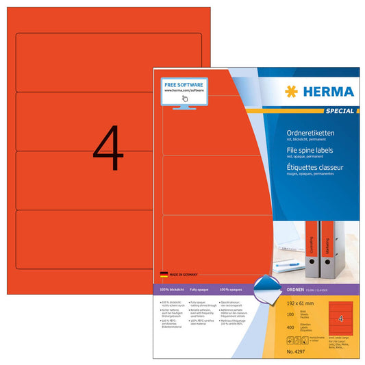 HERMA Ordneretiketten rot | 4297 | 1 Pack = 100 Blatt