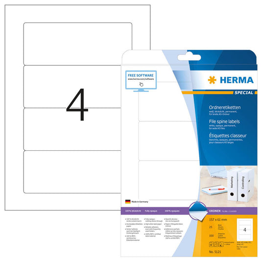 HERMA Ordneretiketten weiß | 5121 | 1 Pack = 25 Blatt