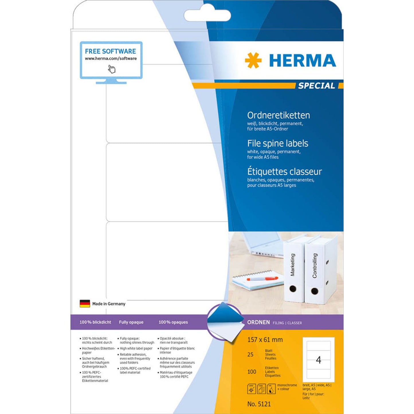 HERMA Ordneretiketten weiß | 5121 | 1 Pack = 25 Blatt