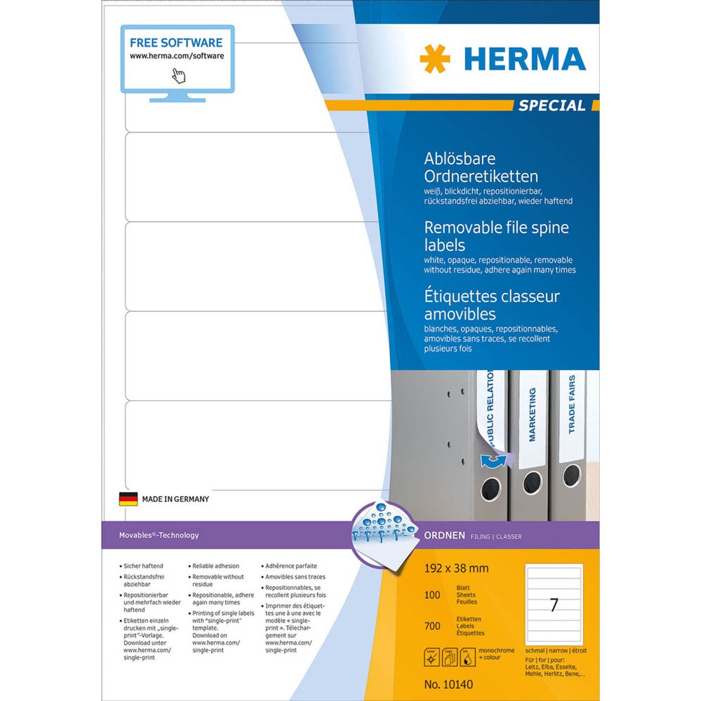 HERMA Ordneretiketten weiß | 10140 | 1 Pack = 100 Blatt