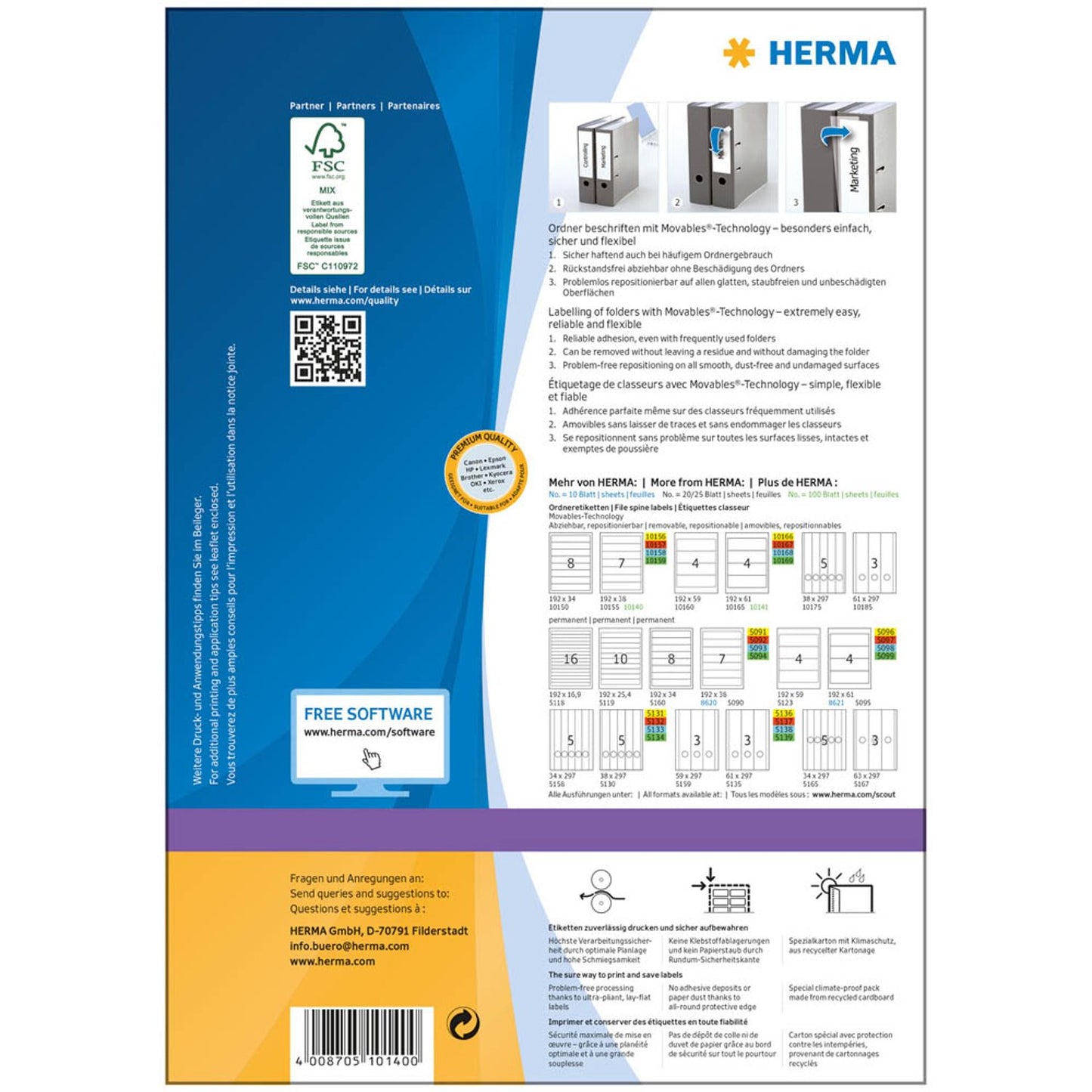 HERMA Ordneretiketten weiß | 10140 | 1 Pack = 100 Blatt