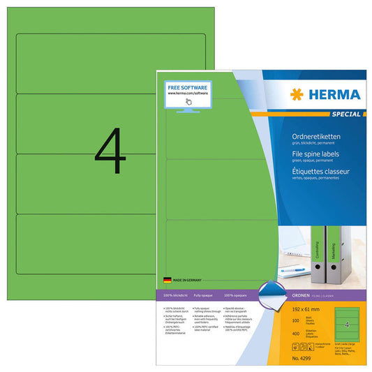 HERMA Ordneretiketten grün | 4299 | 1 Pack = 100 Blatt