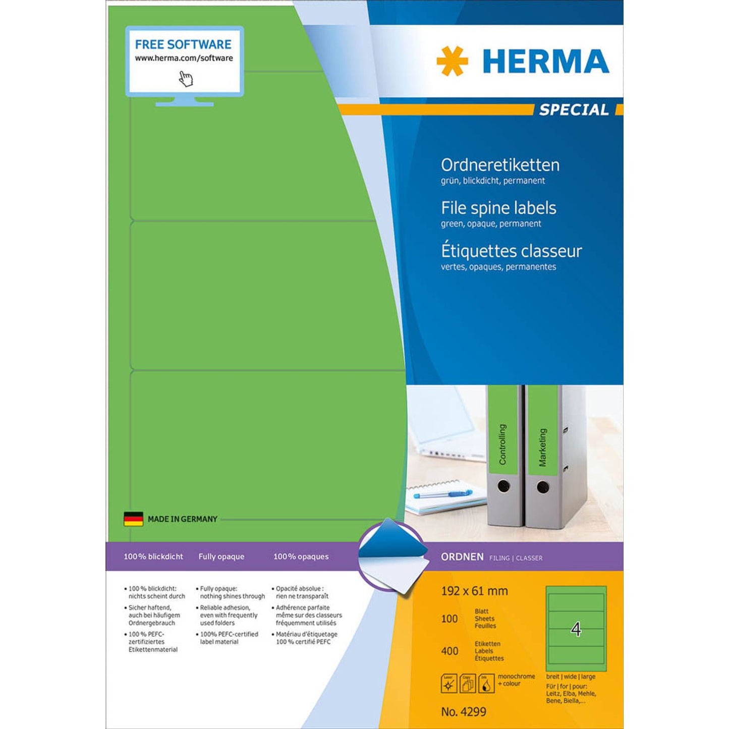 HERMA Ordneretiketten grün | 4299 | 1 Pack = 100 Blatt