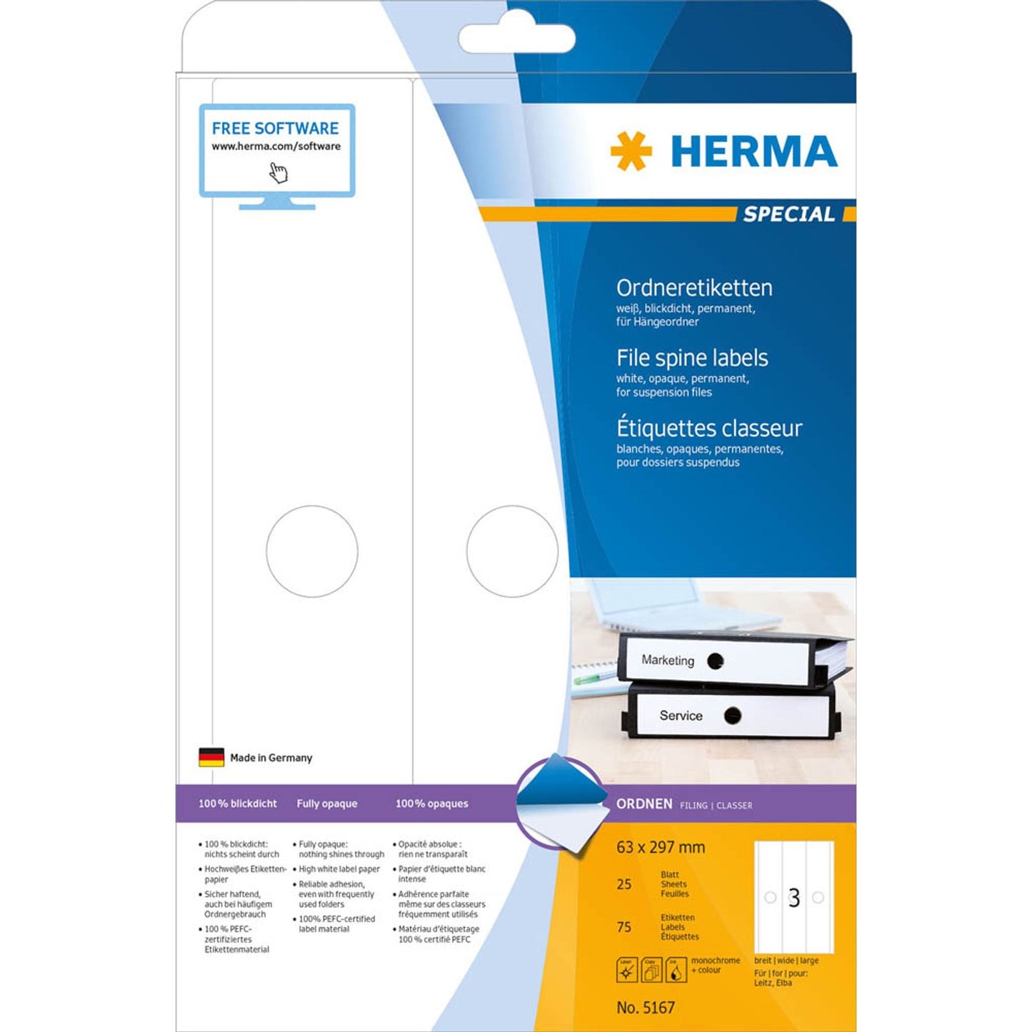 HERMA Hängeordneretiketten weiß | 5167 | 1 Pack = 25 Blatt