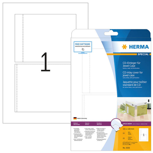 HERMA CD-Einleger weiß | 5036 | 1 Pack = 25 Blatt
