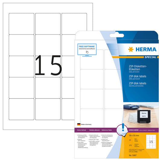 HERMA Disketten-Etiketten weiß | 5087 | 1 Pack = 25 Blatt