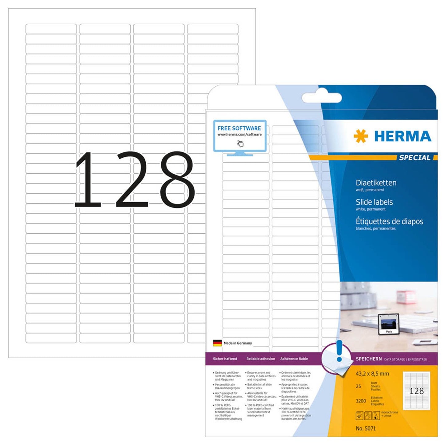 HERMA Dia-Etiketten weiß | 5071 | 1 Pack = 25 Blatt