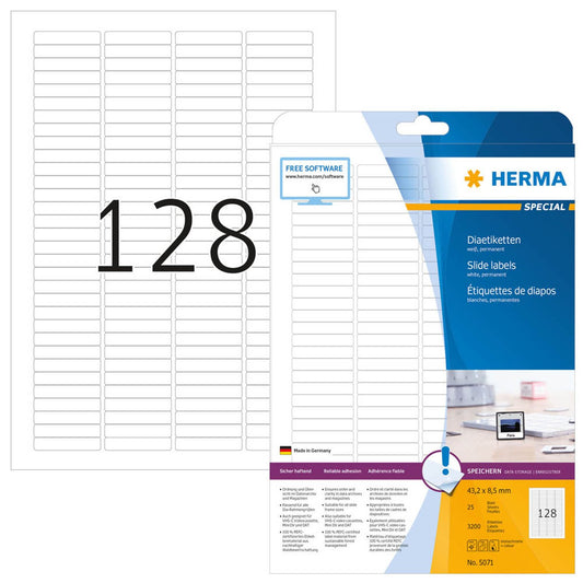 HERMA Dia-Etiketten weiß | 5071 | 1 Pack = 25 Blatt