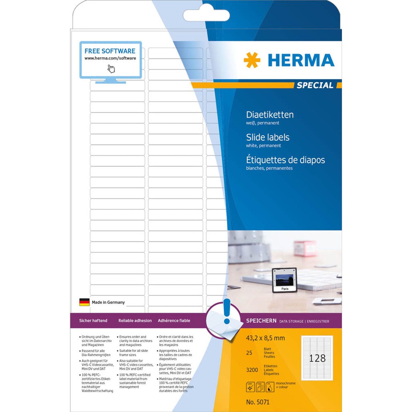 HERMA Dia-Etiketten weiß | 5071 | 1 Pack = 25 Blatt