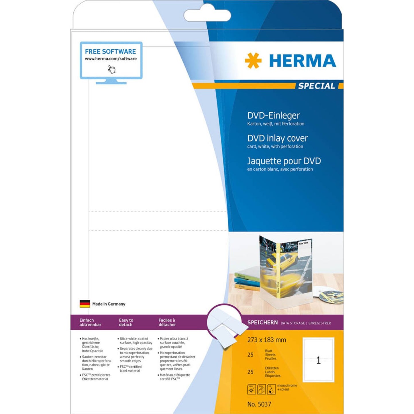HERMA DVD-Einleger weiß | 5037 | 1 Pack = 25 Blatt