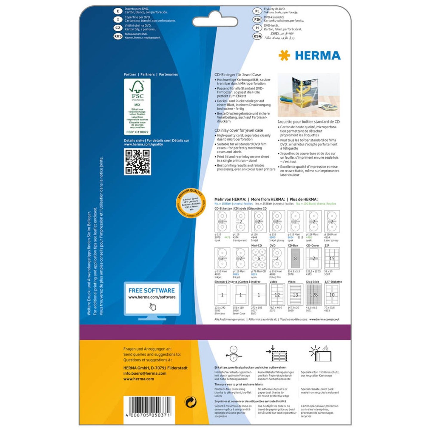 HERMA DVD-Einleger weiß | 5037 | 1 Pack = 25 Blatt