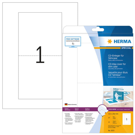 HERMA CD-Einleger weiß | 5033 | 1 Pack = 25 Blatt