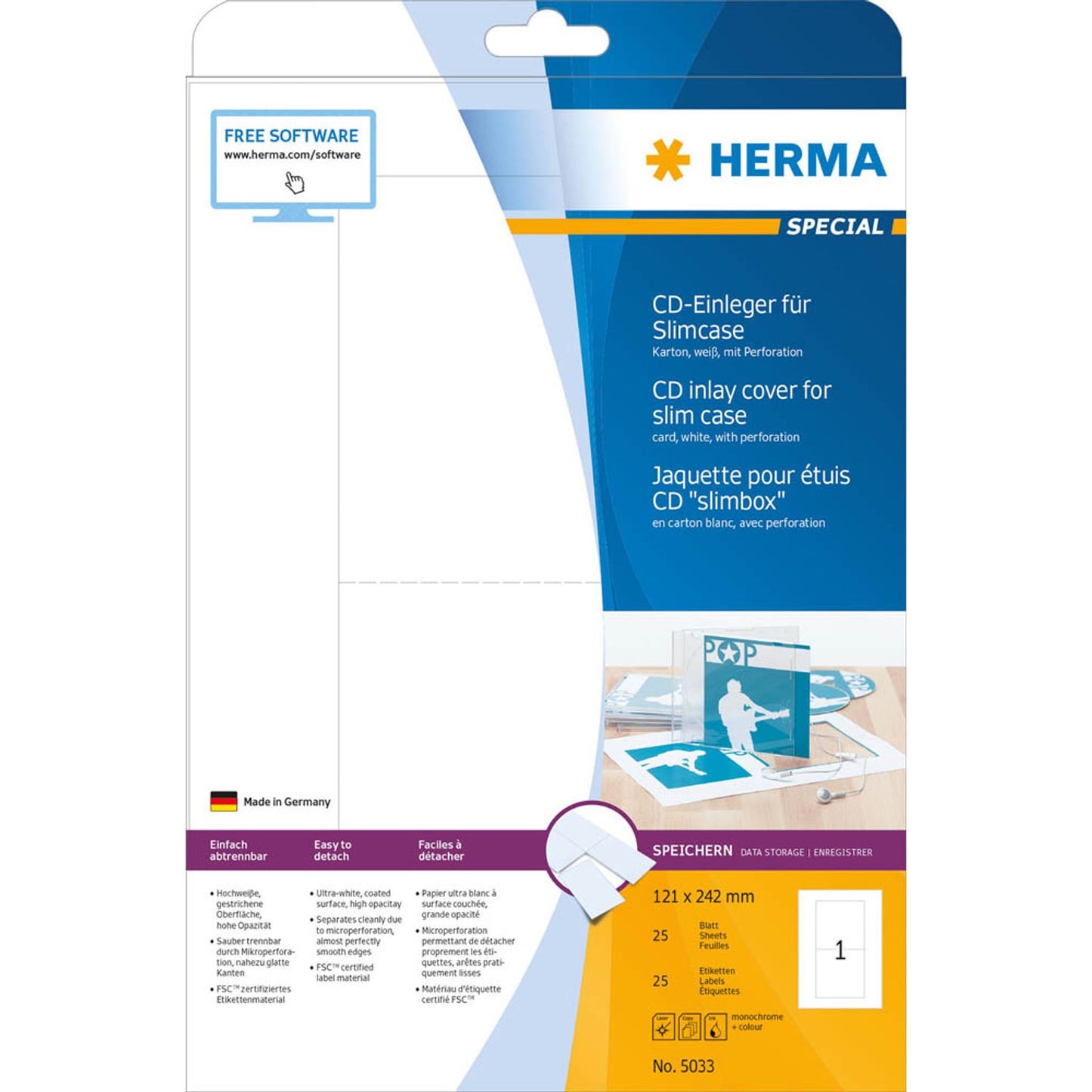 HERMA CD-Einleger weiß | 5033 | 1 Pack = 25 Blatt