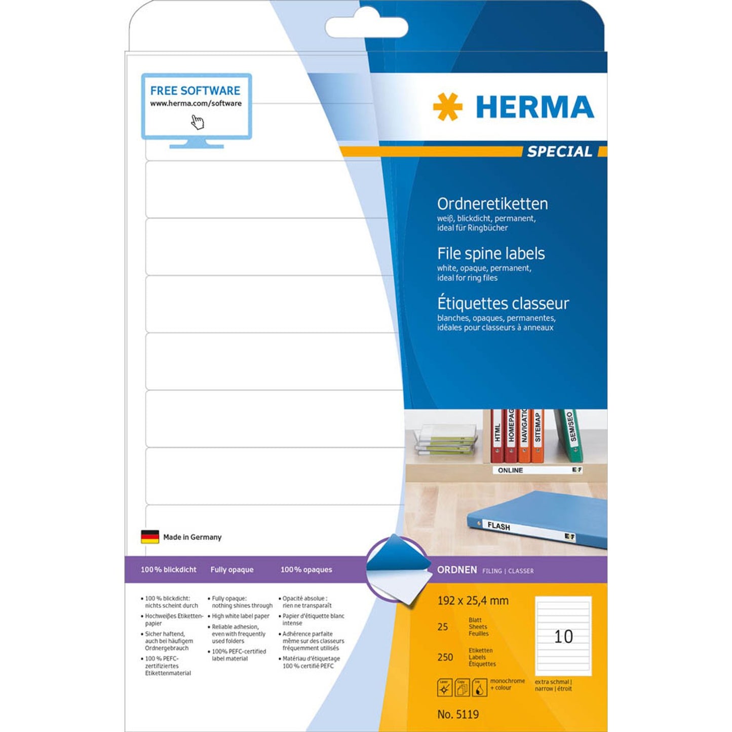 HERMA Ordneretiketten weiß | 5119 | 1 Pack = 25 Blatt