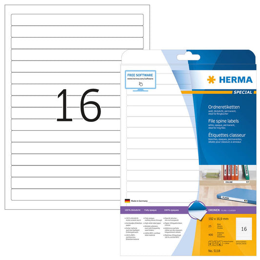 HERMA Ordneretiketten weiß | 5118 | 1 Pack = 25 Blatt