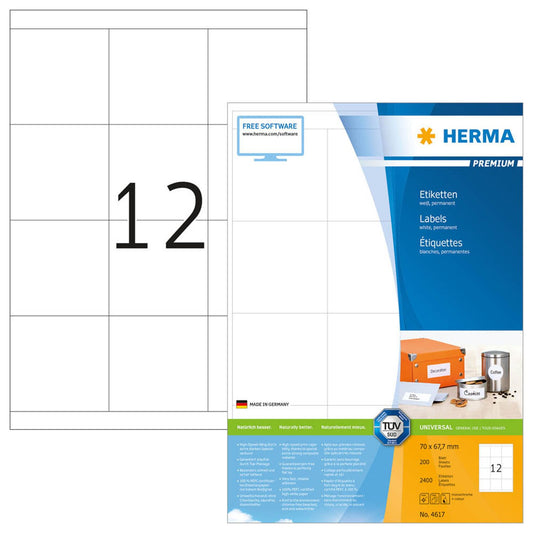 HERMA Etiketten weiß 70,0 x 67,7 mm | 4617 | 1 Pack = 200 Blatt