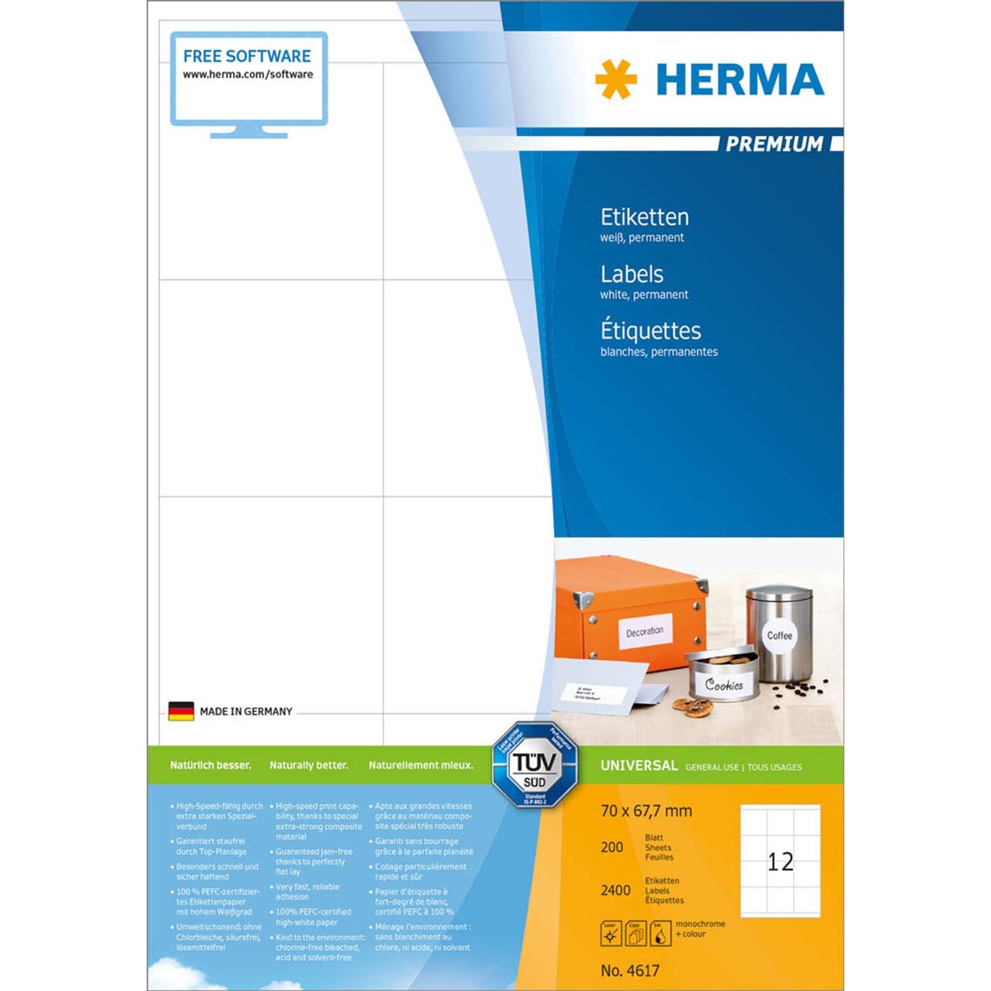 HERMA Etiketten weiß 70,0 x 67,7 mm | 4617 | 1 Pack = 200 Blatt
