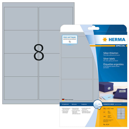 HERMA Folienetiketten silber 99,1 x 67,7 mm | 4114 | 1 Pack = 25 Blatt