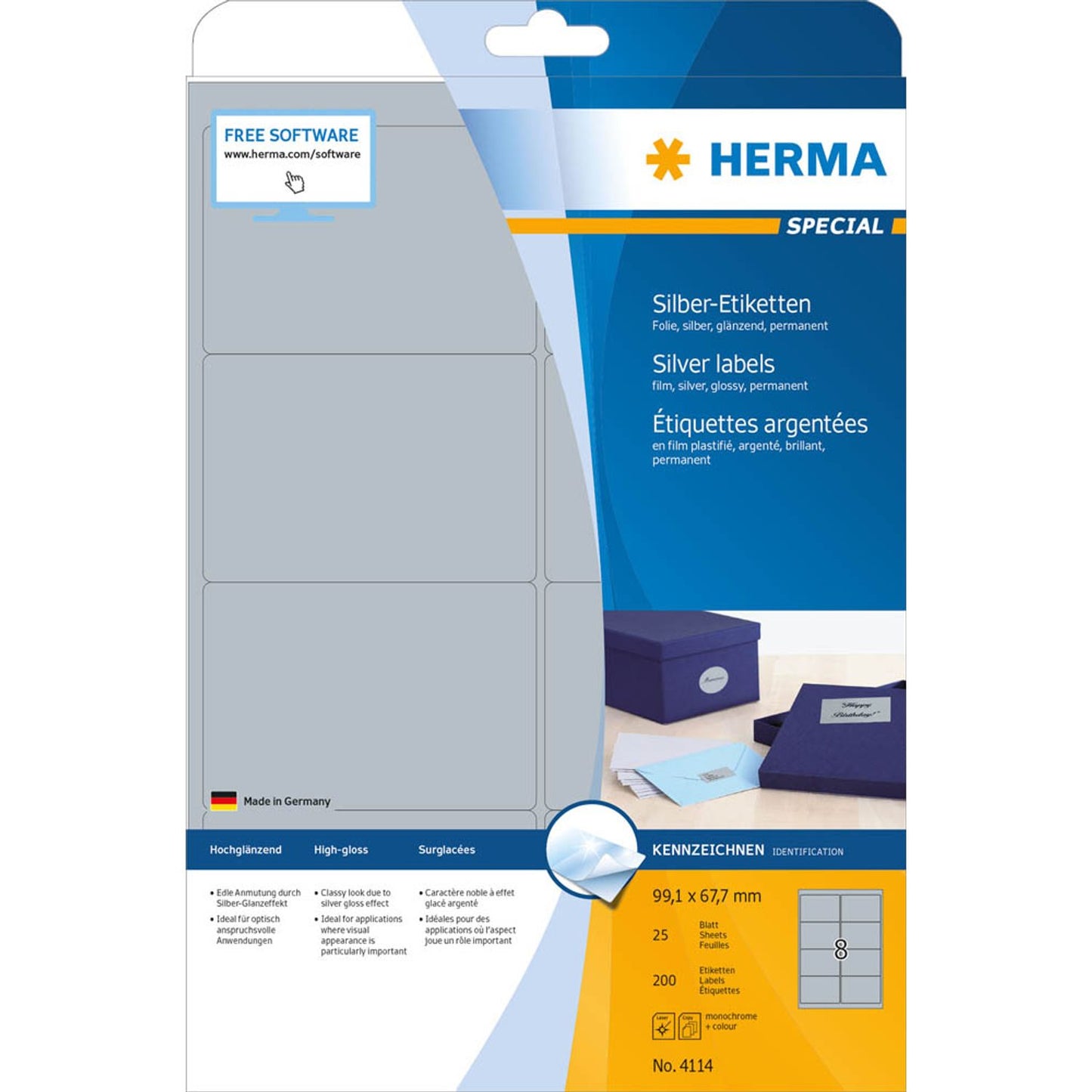 HERMA Folienetiketten silber 99,1 x 67,7 mm | 4114 | 1 Pack = 25 Blatt