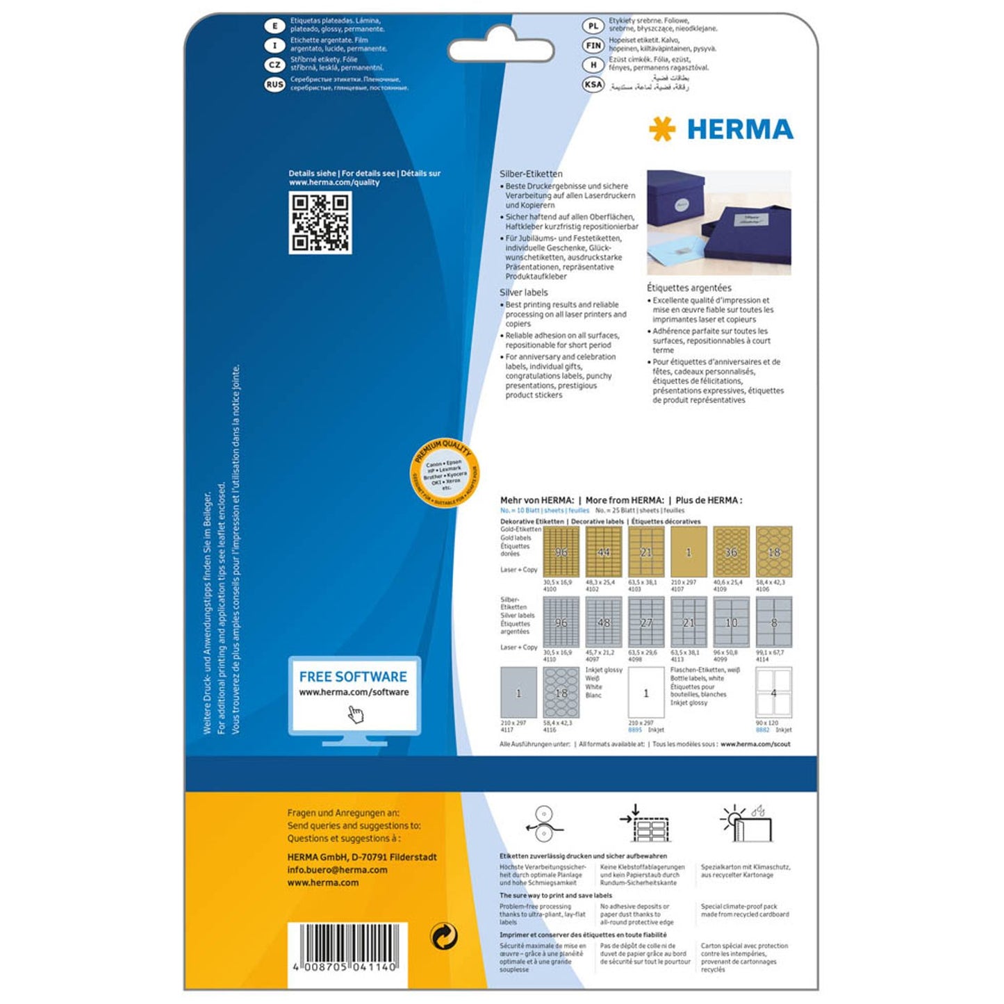 HERMA Folienetiketten silber 99,1 x 67,7 mm | 4114 | 1 Pack = 25 Blatt