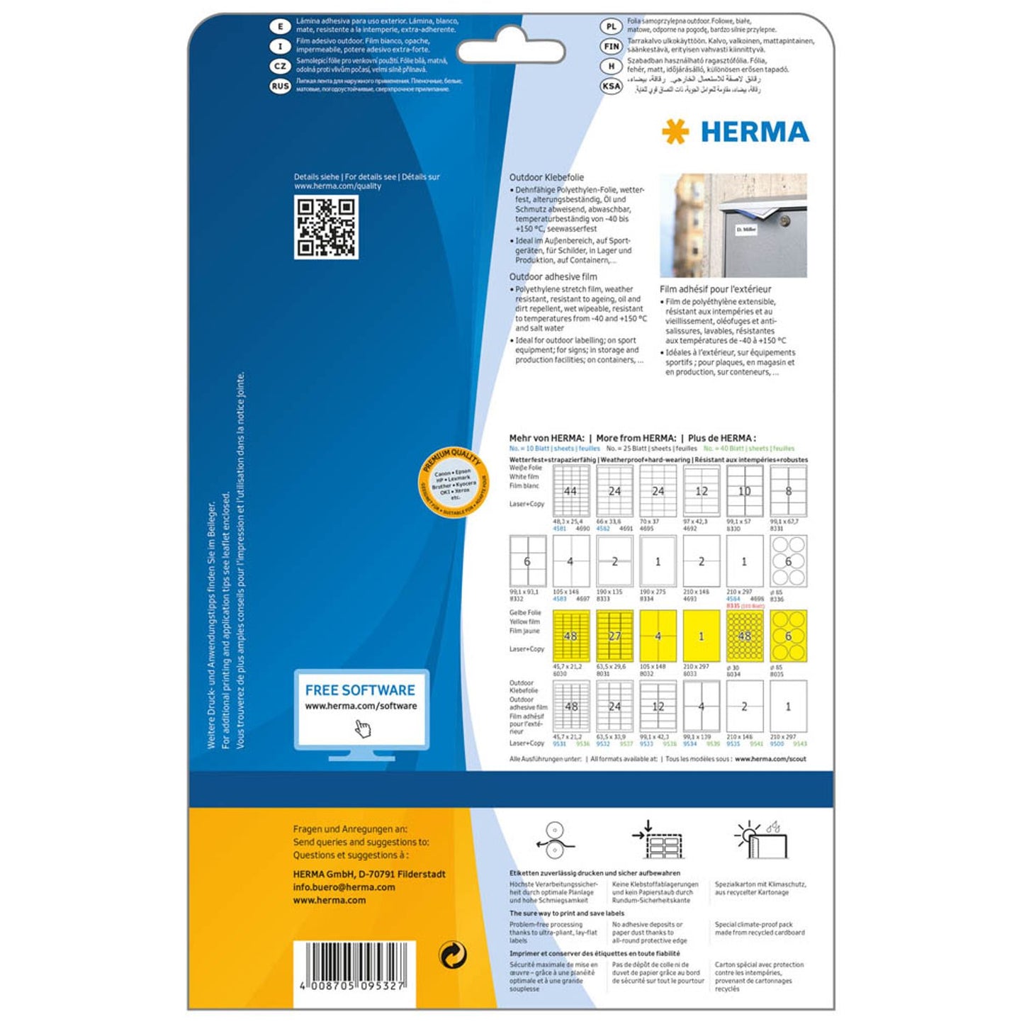 HERMA Folien-Kraftklebe-Etiketten weiß 63,5 x 33,9 mm | 9532 | 1 Pack = 10 Blatt