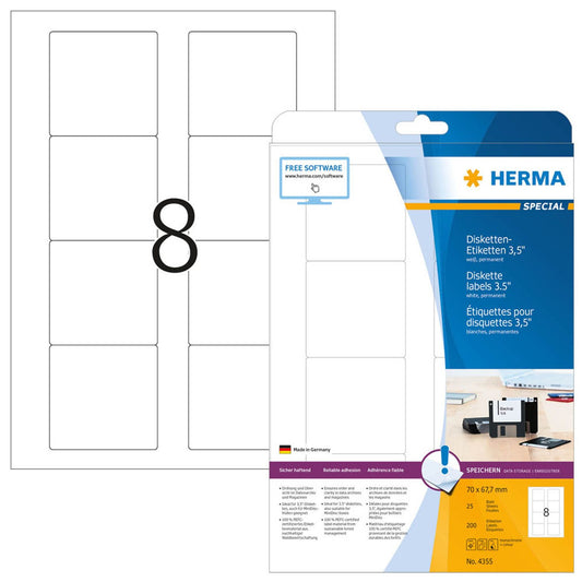 HERMA Disketten-Etiketten weiß | 4355 | 1 Pack = 25 Blatt
