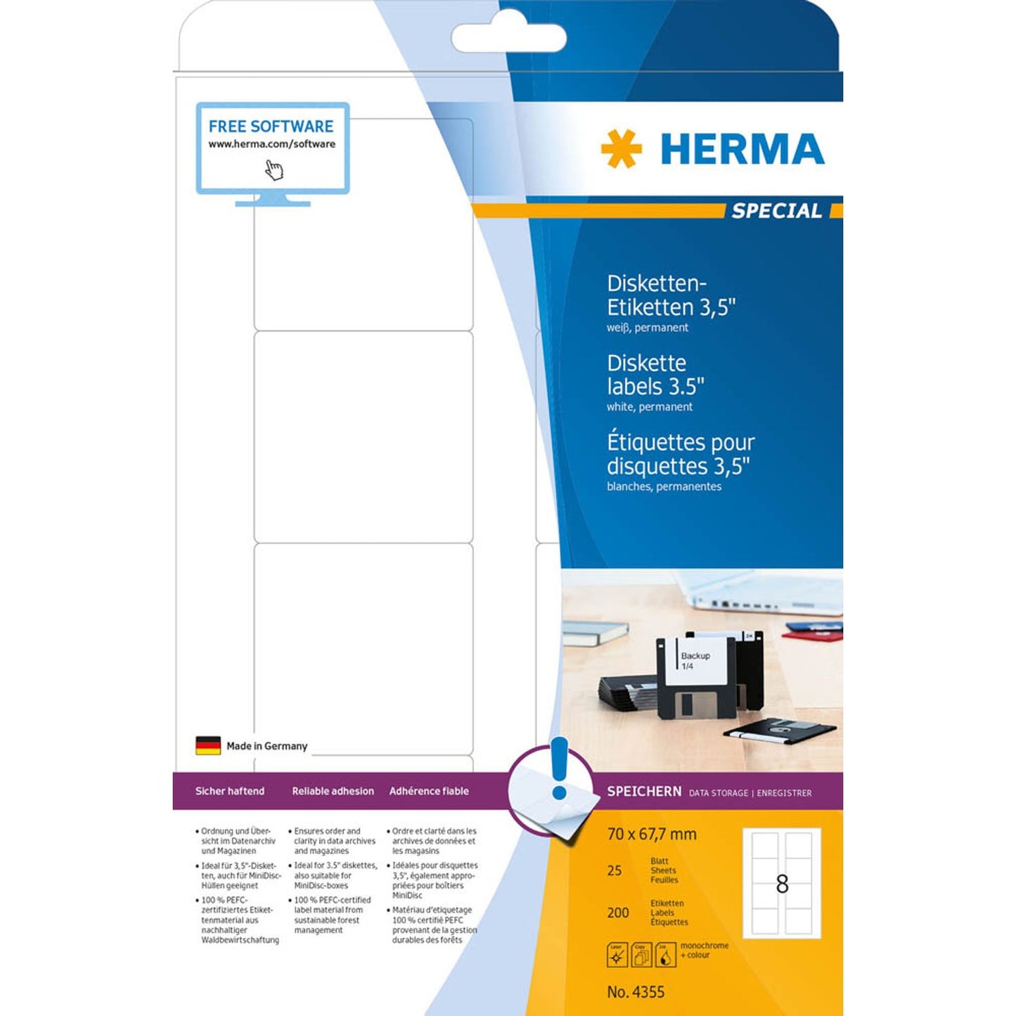 HERMA Disketten-Etiketten weiß | 4355 | 1 Pack = 25 Blatt