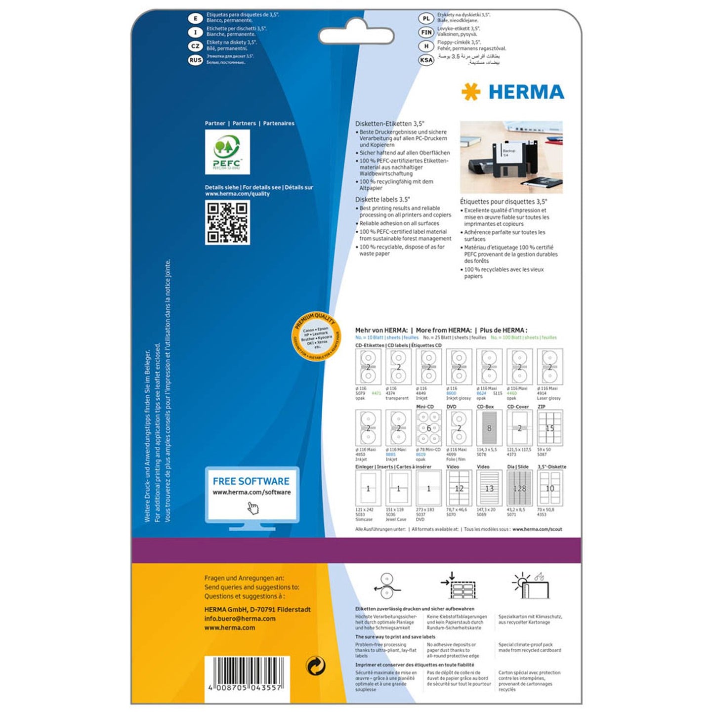 HERMA Disketten-Etiketten weiß | 4355 | 1 Pack = 25 Blatt