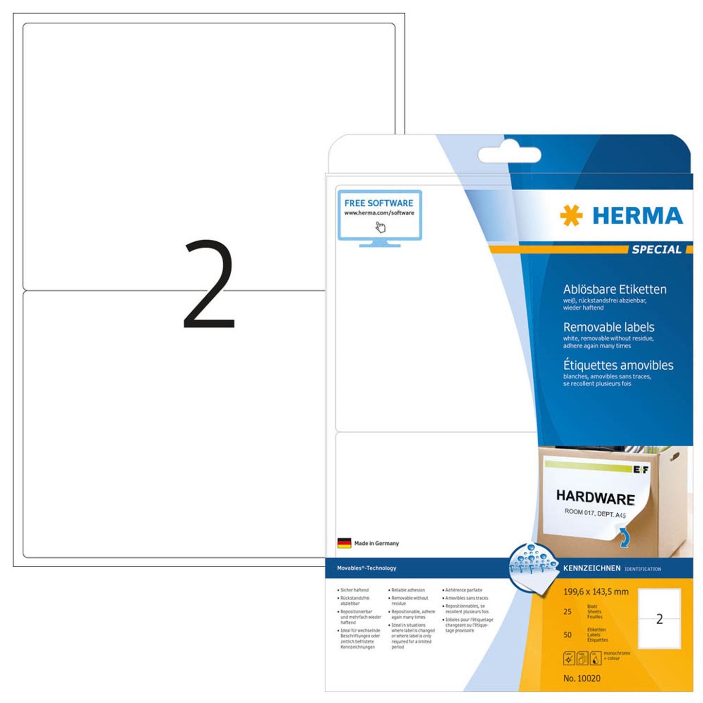 HERMA Etiketten weiß 199,6 x 143,5 mm | 10020 | 1 Pack = 25 Blatt