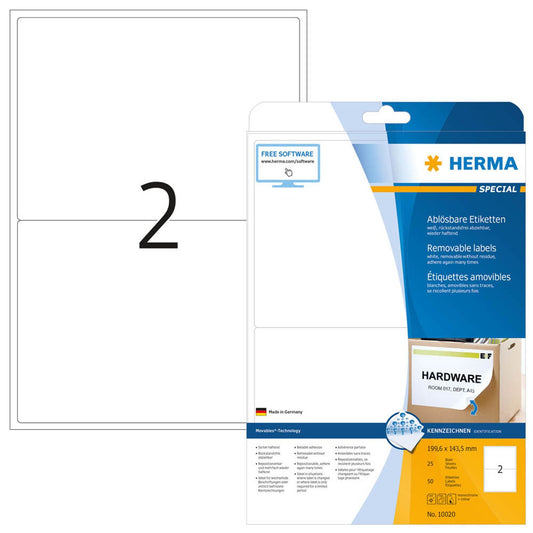 HERMA Etiketten weiß 199,6 x 143,5 mm | 10020 | 1 Pack = 25 Blatt