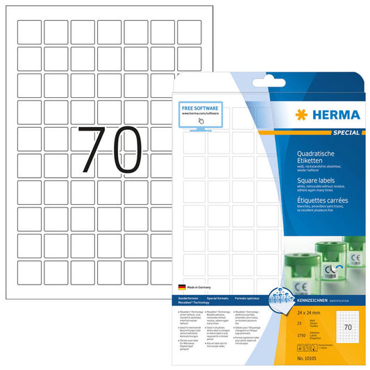 HERMA Etiketten weiß 24,0 x 24,0 mm | 10105 | 1 Pack = 25 Blatt
