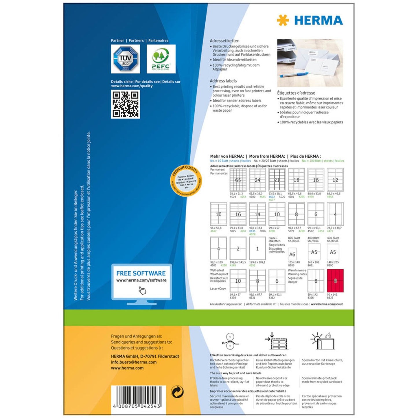 HERMA Adressetiketten weiß 38,1 x 21,2 mm | 4254 | 1 Pack = 100 Blatt