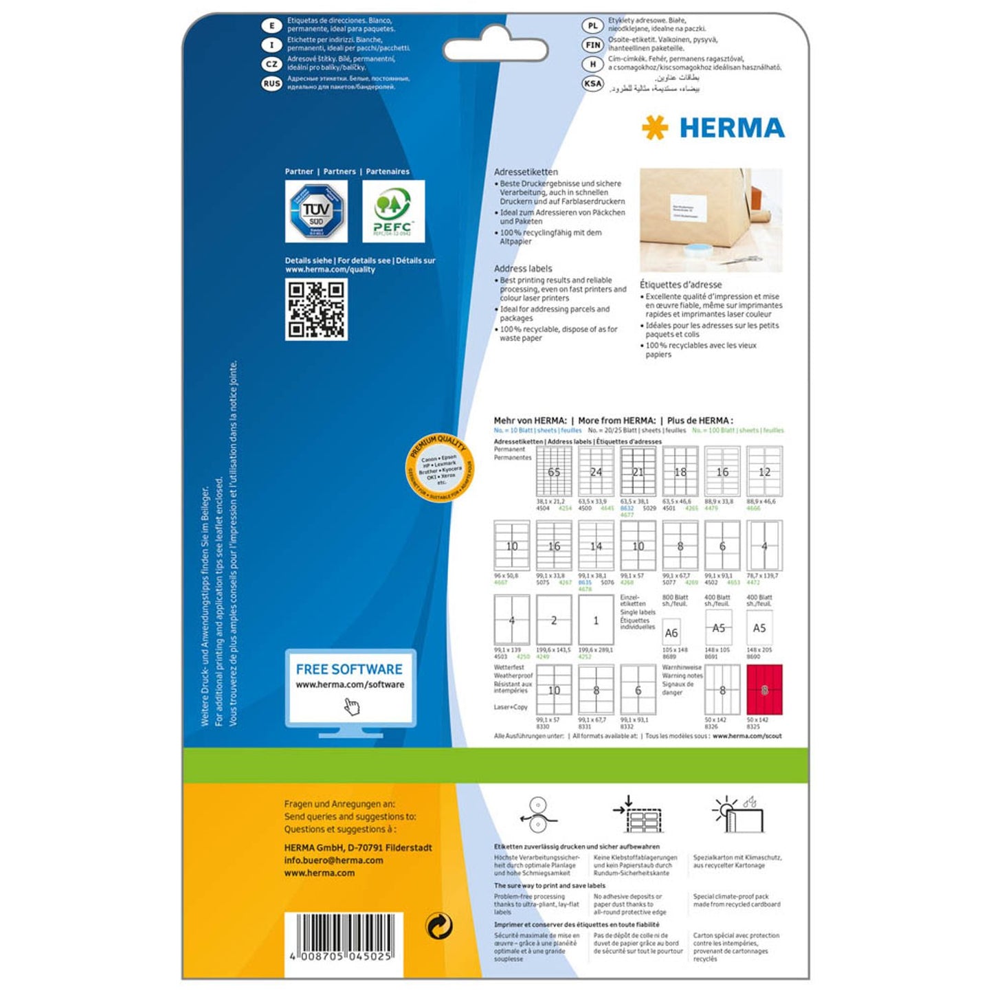 HERMA Adressetiketten weiß 99,1 x 93,1 mm | 4502 | 1 Pack = 25 Blatt