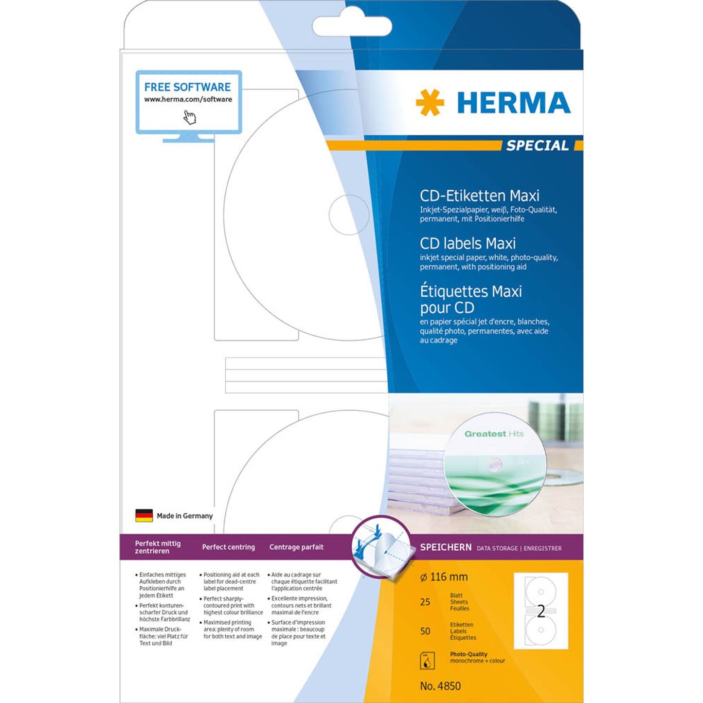 HERMA CD-Etiketten weiß | 4850 | 1 Pack = 50 Etiketten