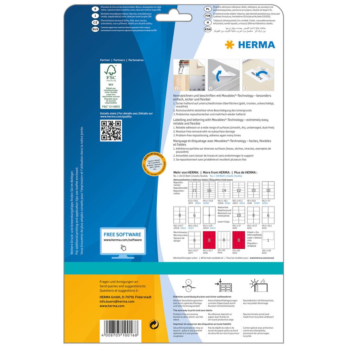HERMA Adressetiketten weiß 99,1 x 38,1 mm | 10016 | 1 Pack = 25 Blatt