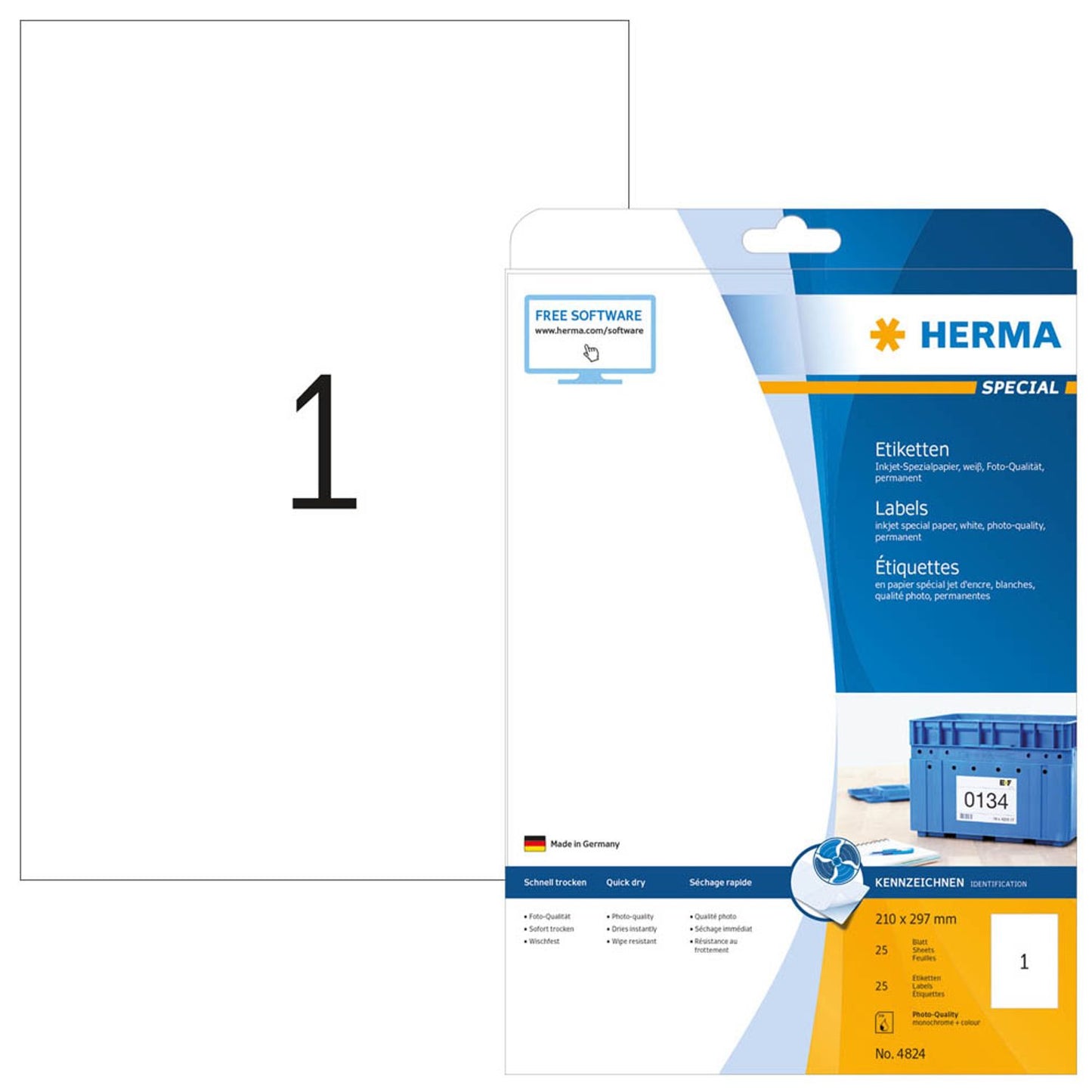 HERMA Etiketten weiß 210,0 x 297,0 mm | 4824 | 1 Pack = 25 Blatt