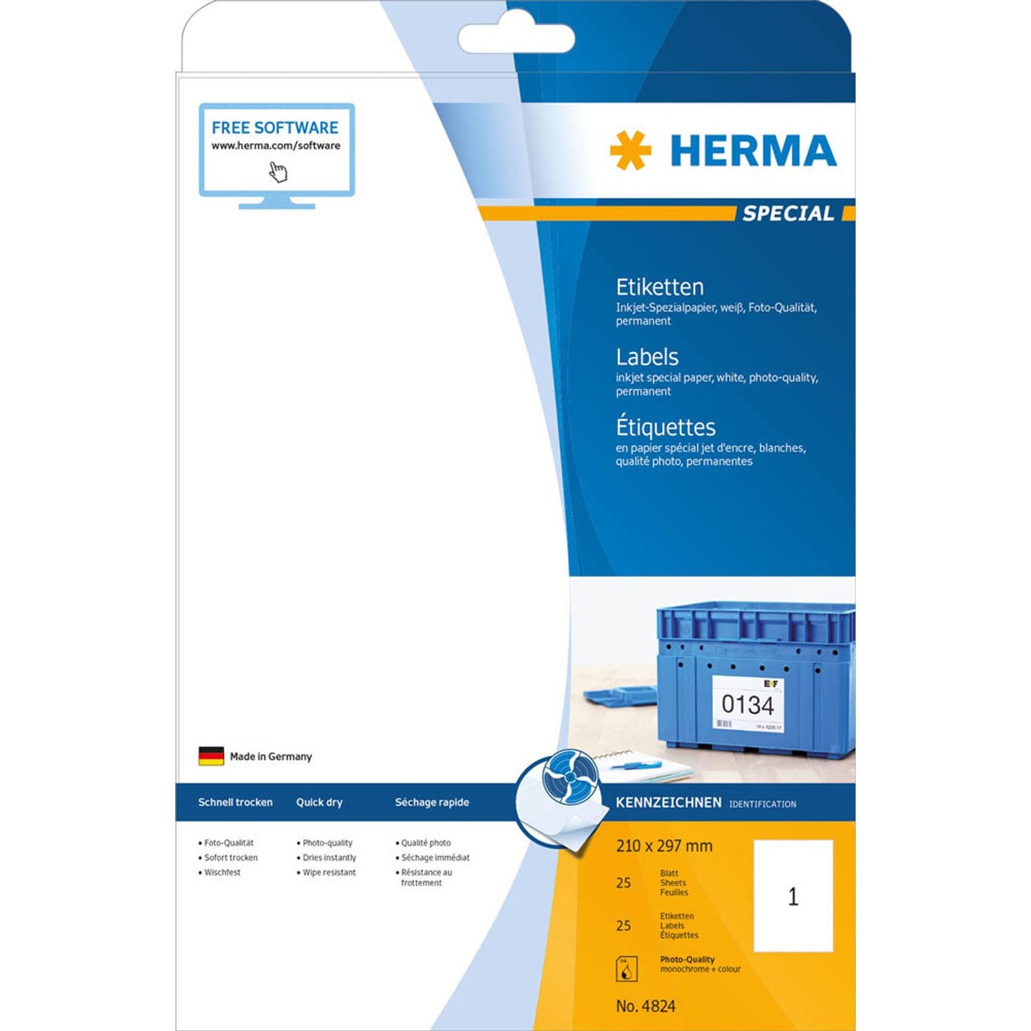 HERMA Etiketten weiß 210,0 x 297,0 mm | 4824 | 1 Pack = 25 Blatt