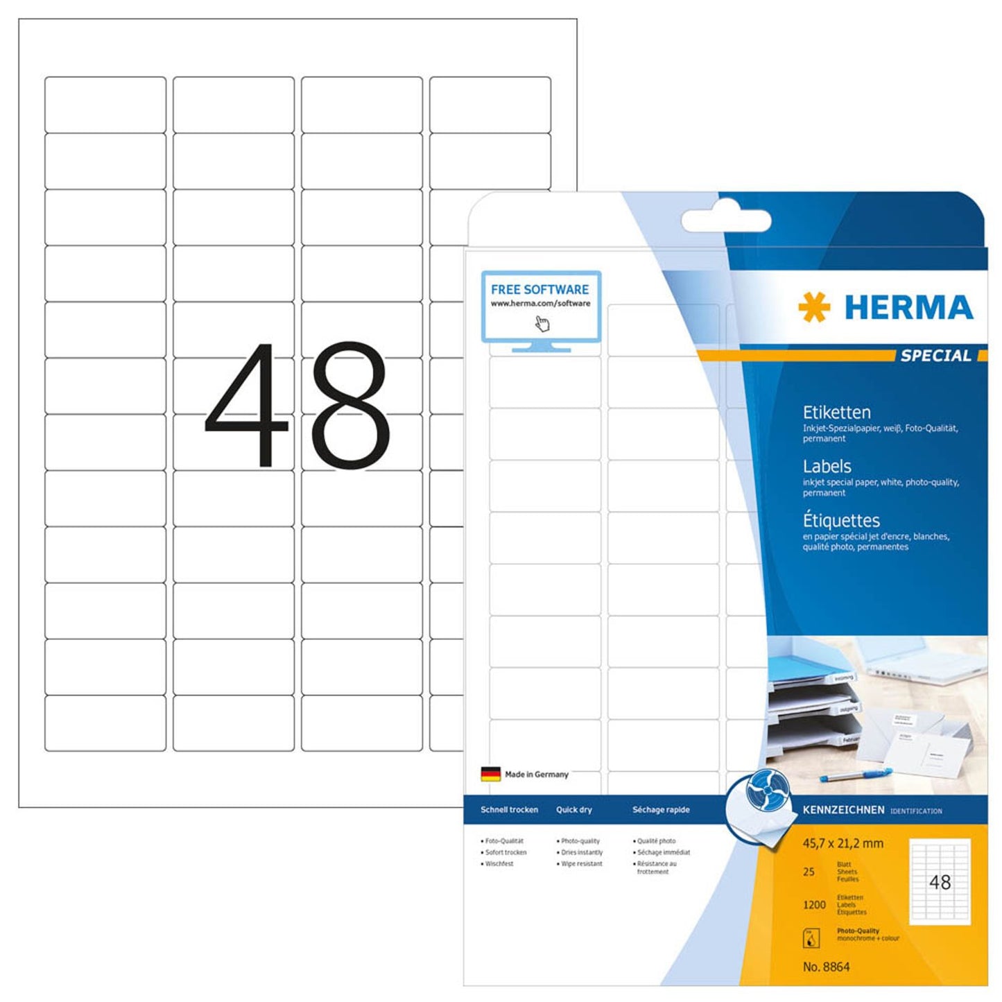 HERMA Etiketten weiß 45,7 x 21,2 mm | 8864 | 1 Pack = 25 Blatt