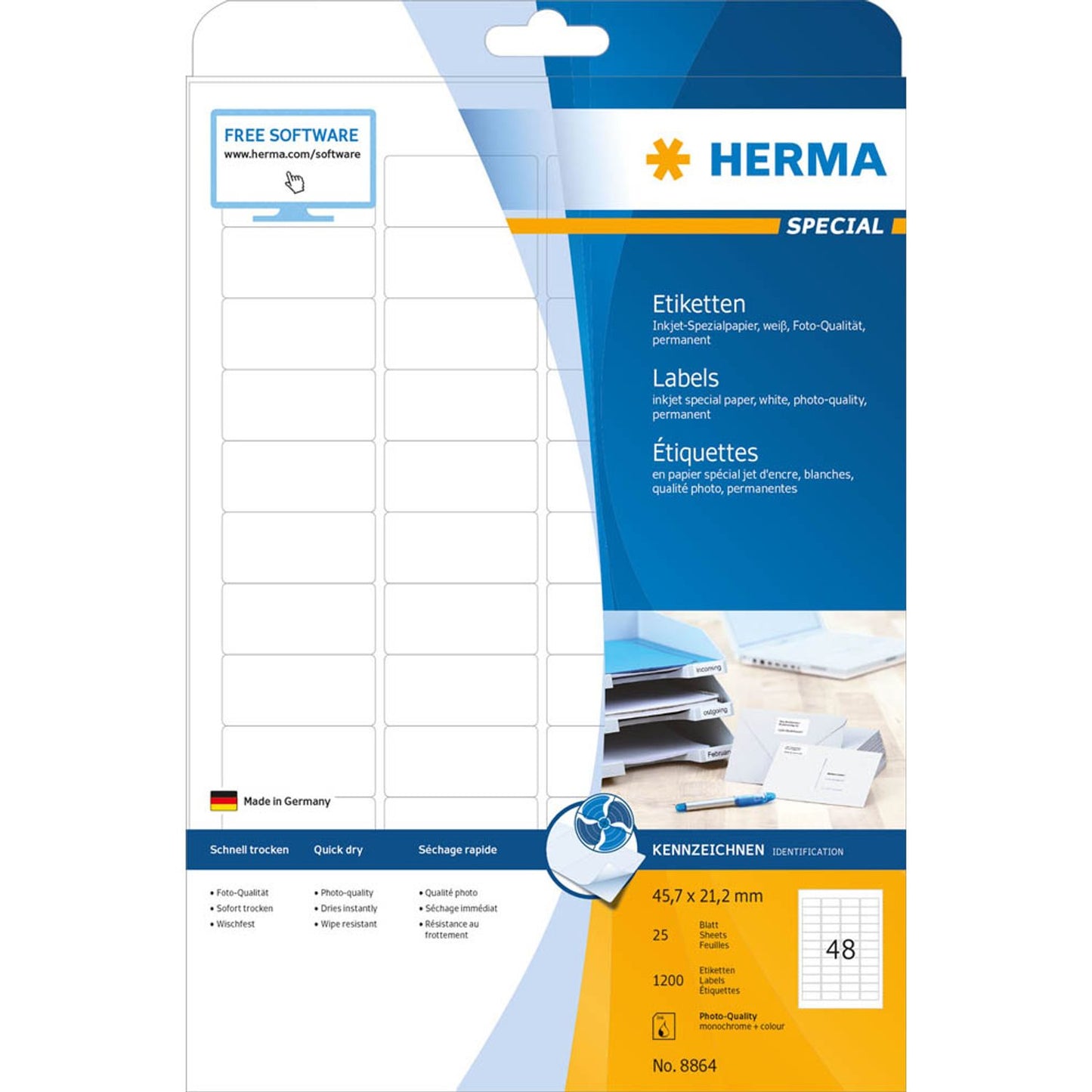 HERMA Etiketten weiß 45,7 x 21,2 mm | 8864 | 1 Pack = 25 Blatt