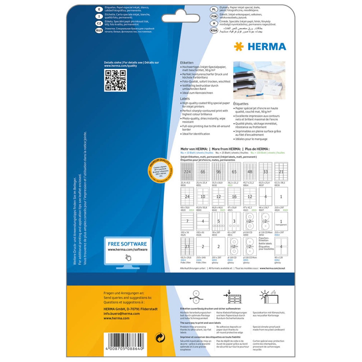 HERMA Etiketten weiß 45,7 x 21,2 mm | 8864 | 1 Pack = 25 Blatt