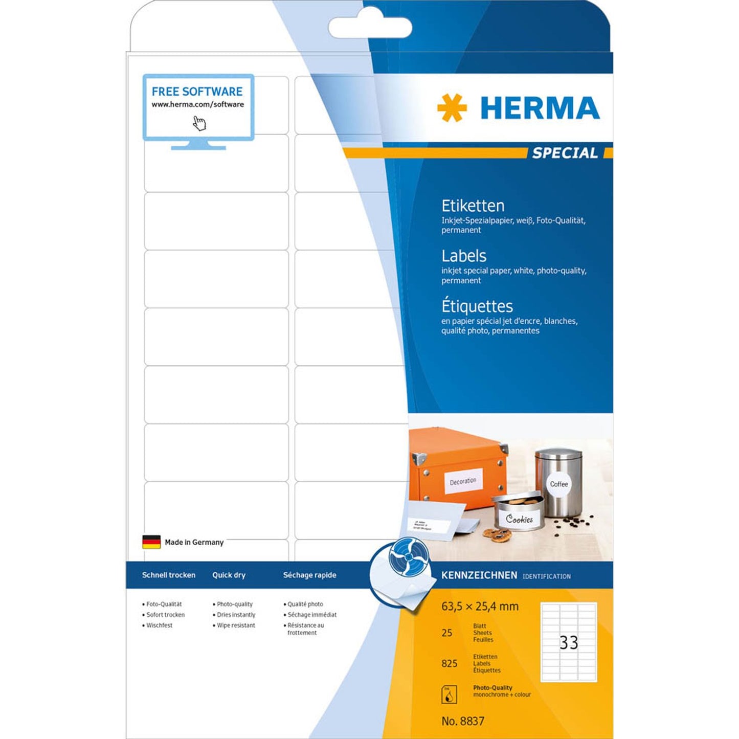 HERMA Etiketten weiß 63,5 x 25,4 mm | 8837 | 1 Pack = 25 Blatt