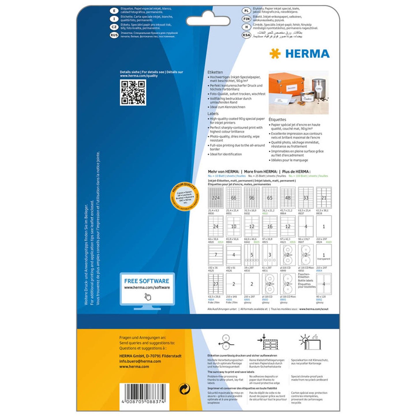 HERMA Etiketten weiß 63,5 x 25,4 mm | 8837 | 1 Pack = 25 Blatt