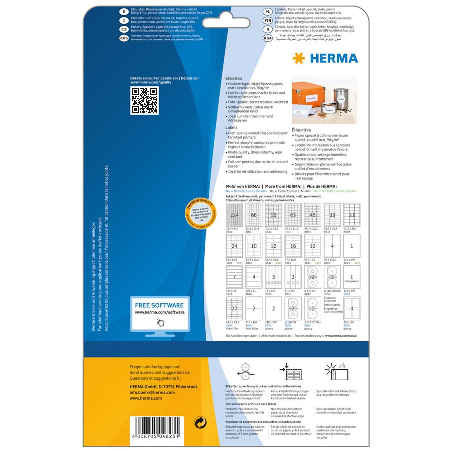 HERMA Etiketten weiß 97,0 x 42,3 mm | 4823 | 1 Pack = 25 Blatt