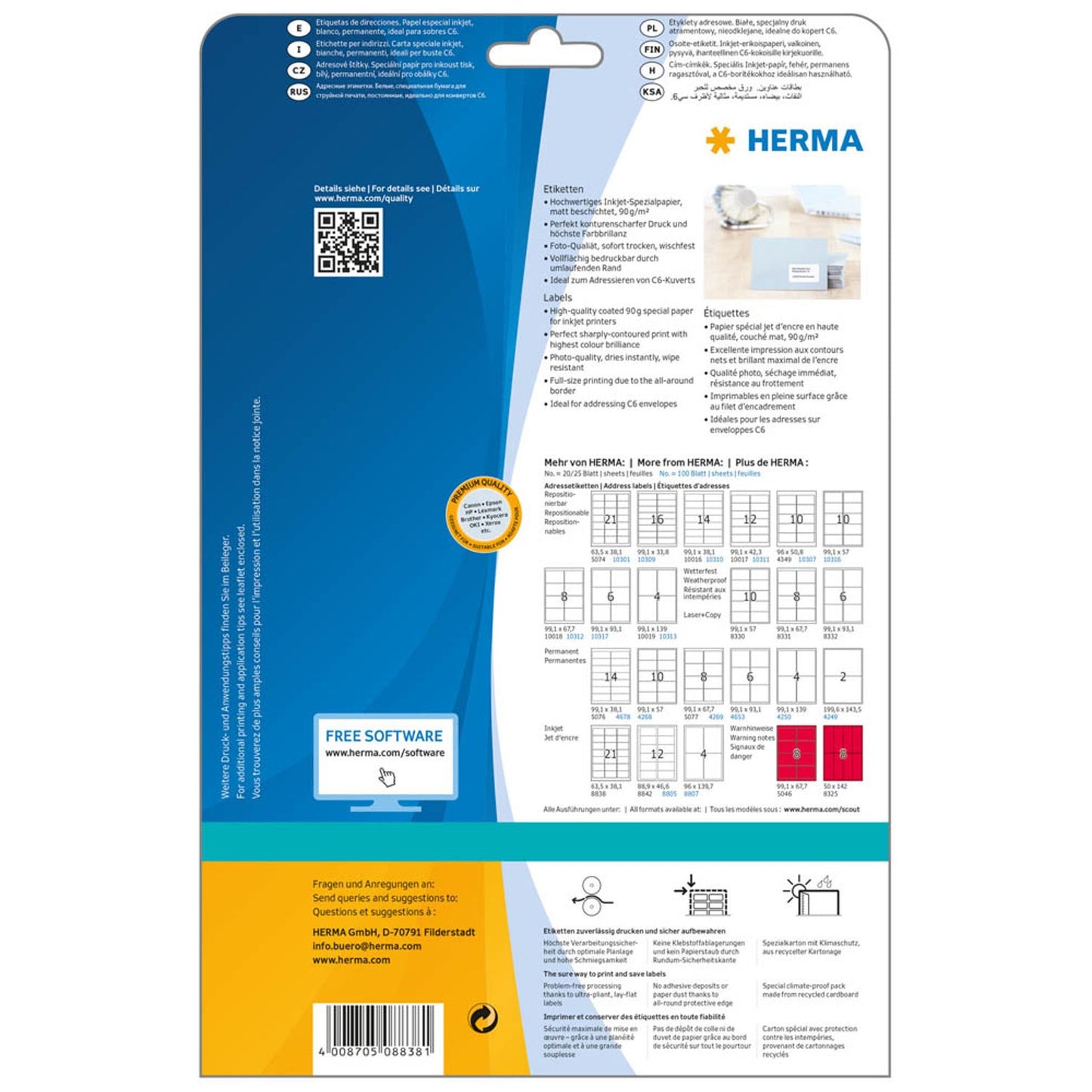 HERMA Adressetiketten weiß 63,5 x 38,1 mm | 8838 | 1 Pack = 25 Blatt