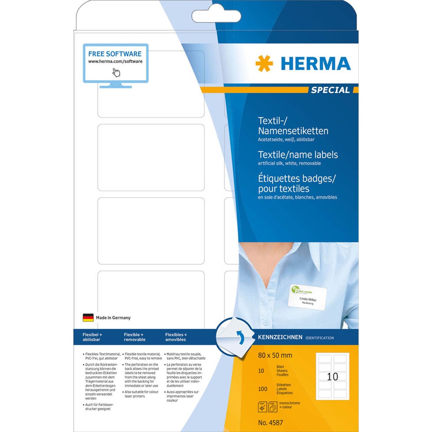 HERMA Namensetiketten weiß 80,0 x 50,0 mm | 4587 | 1 Pack = 10 Blatt