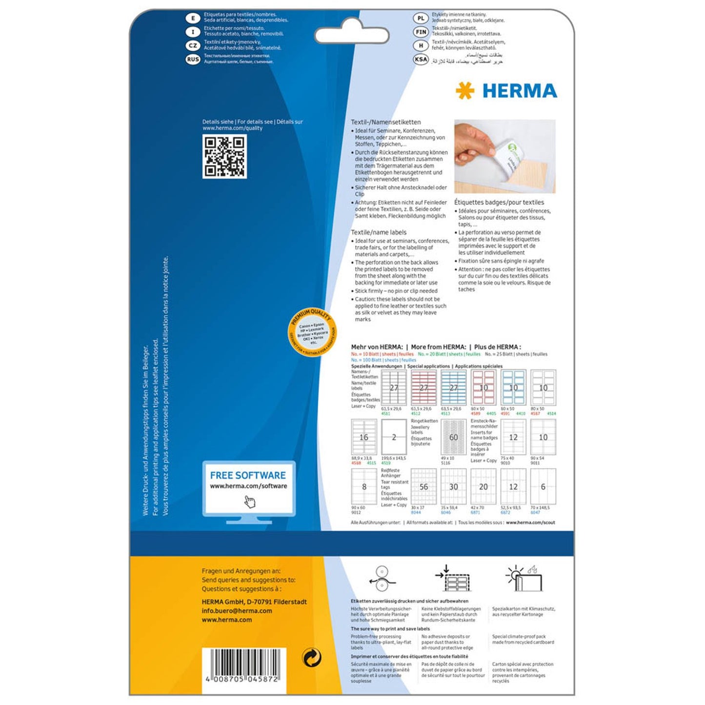 HERMA Namensetiketten weiß 80,0 x 50,0 mm | 4587 | 1 Pack = 10 Blatt